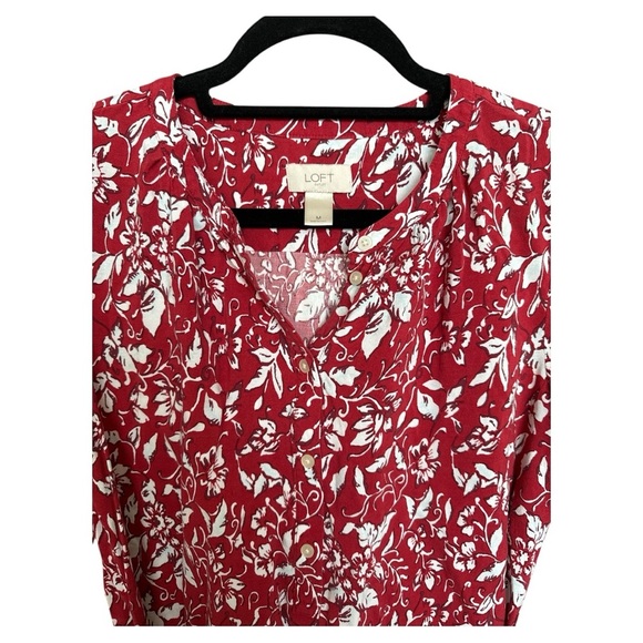 LOFT Women’s Red & White Midi Shift Dress with Tie Belt Size Medium - Picture 2 of 5